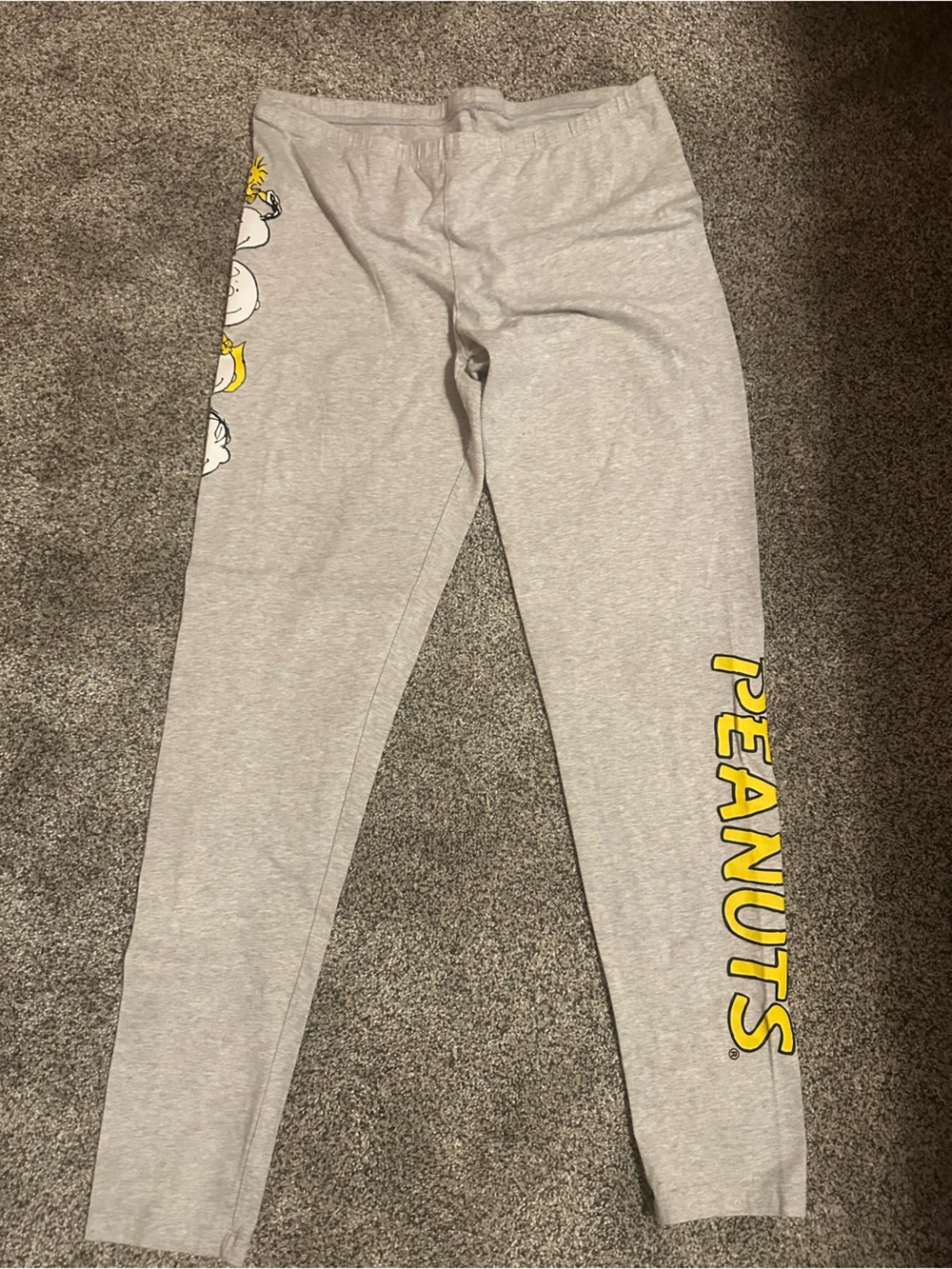 Peanuts Gray Leggings with Yellow Logo and Character Prints